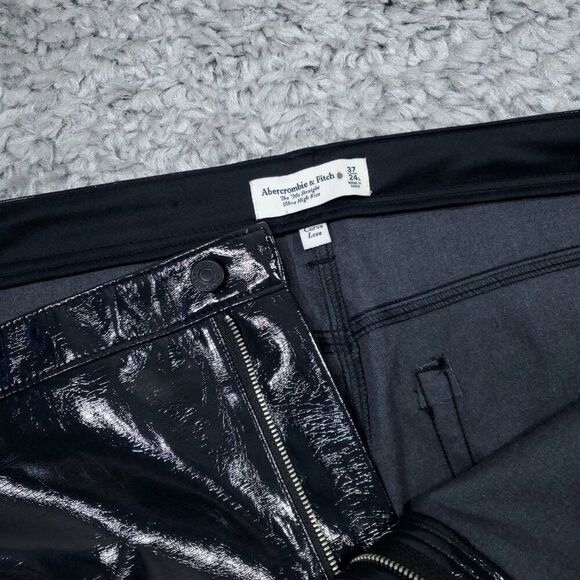 Abercrombie 24L 90s Straight Ultra High Rise Curve Love Vegan Leather Pants Blue - Picture 6 of 15